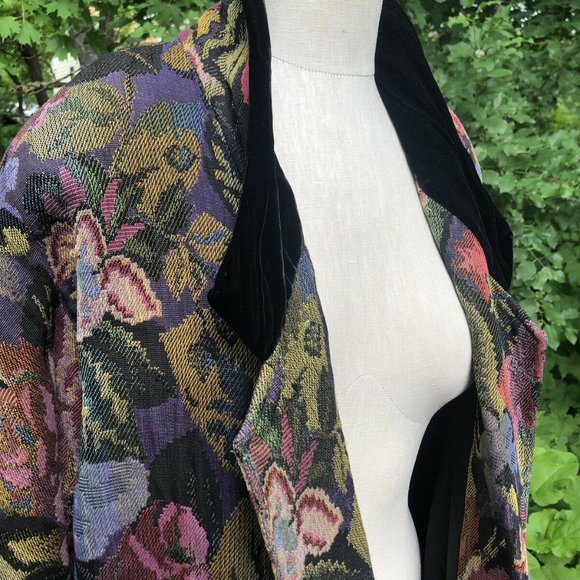 Vtg Oversized Floral Tapestry Blazer Women's 6 Coat Velvet Collar 90's 80's - Picture 4 of 8